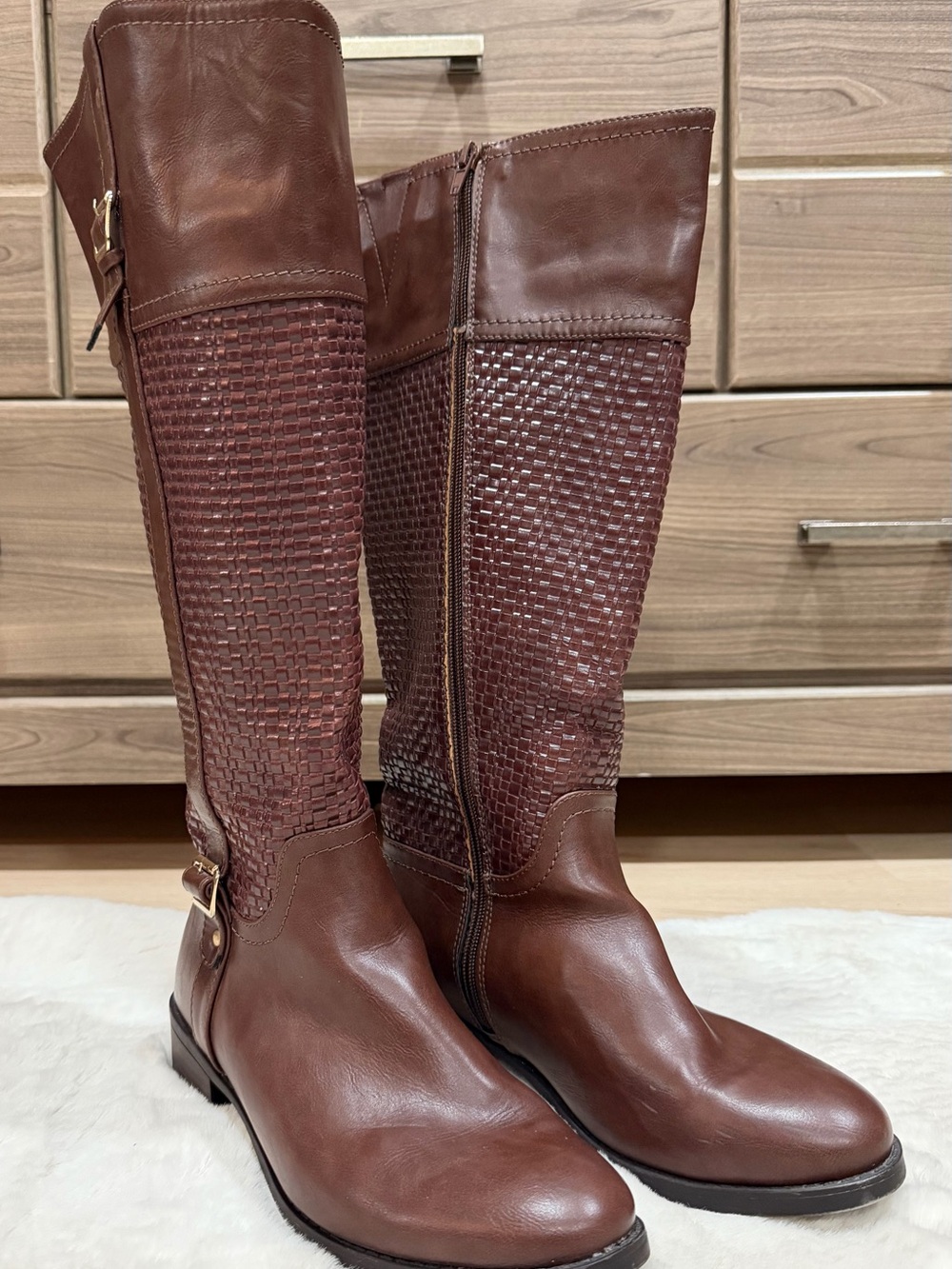 Belk Brown Woven-Panel Knee-High Riding Boots